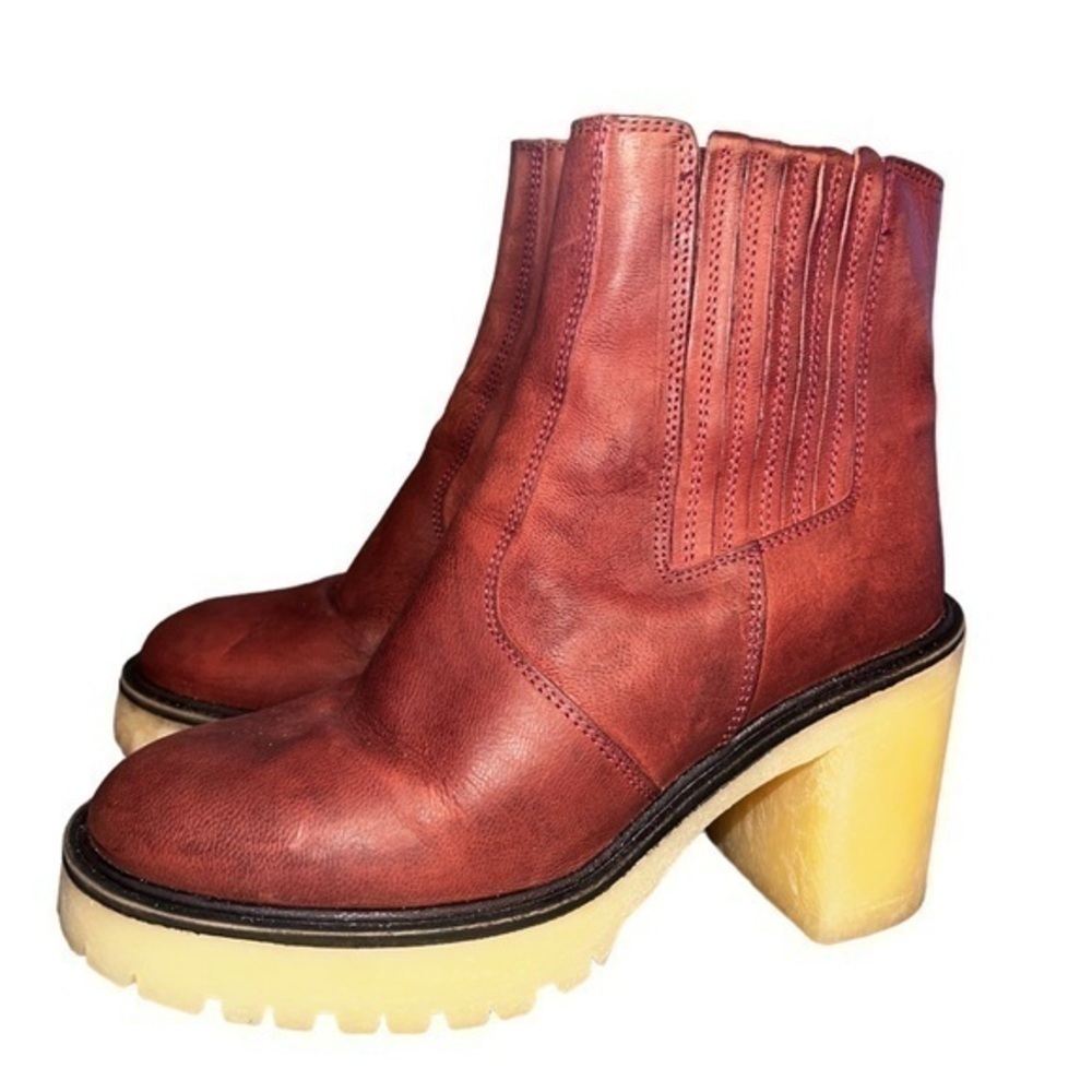 NWOT ▶️ Free People ◀️ James Wine Leather Heeled Chelsea Boots EU 37 - Picture 3 of 17